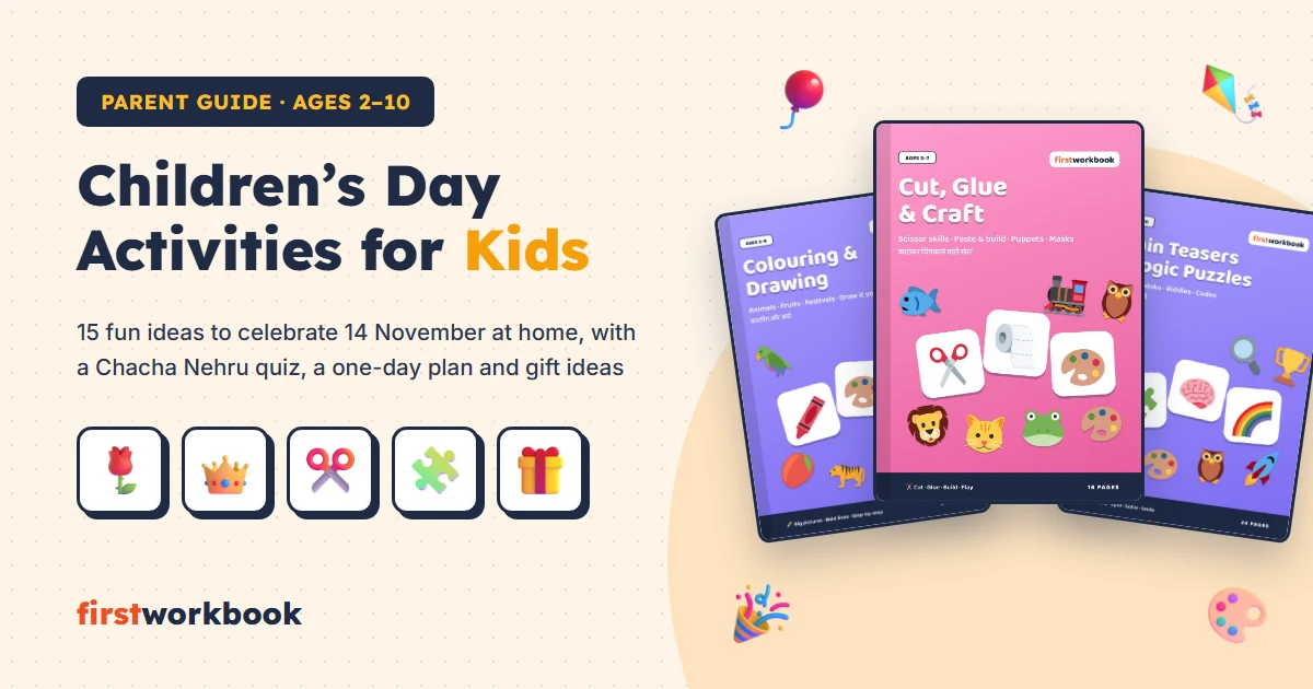 Children's Day activities for kids with craft, colouring and puzzle workbooks