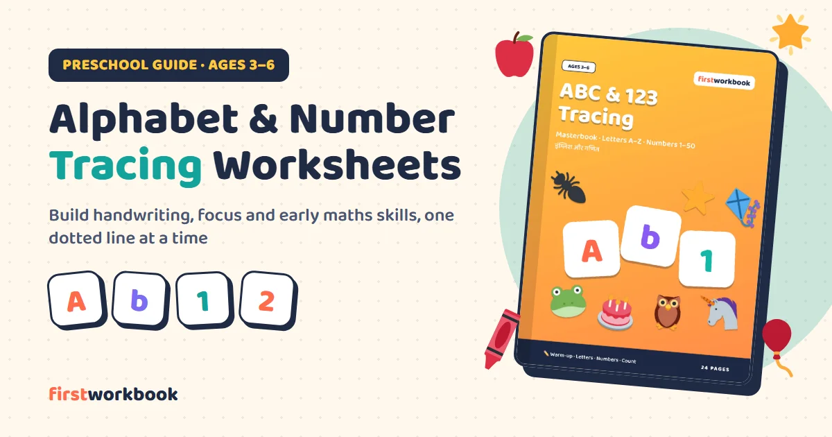 Alphabet and number tracing workbook for preschoolers with letter and number cards