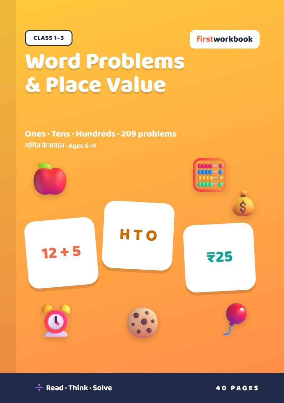 Maths Word Problems & Place Value book cover for Class 1 to Class 3