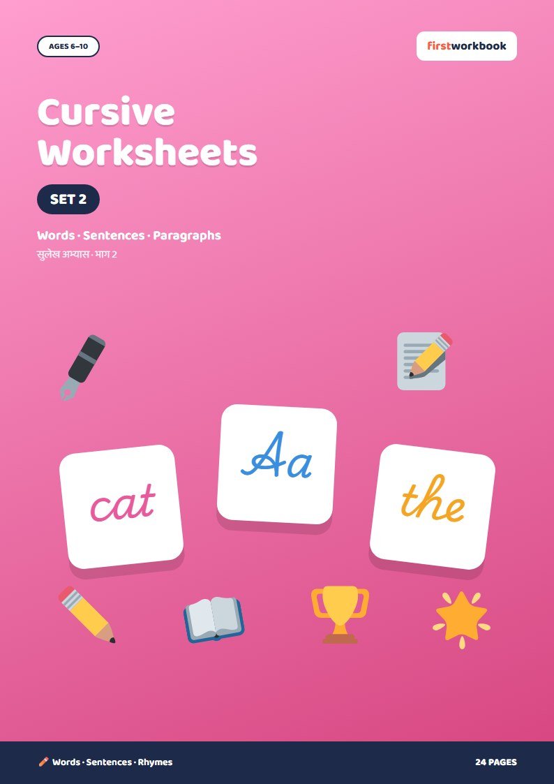 Cursive Writing Practice Worksheets Set 2 book cover for kids