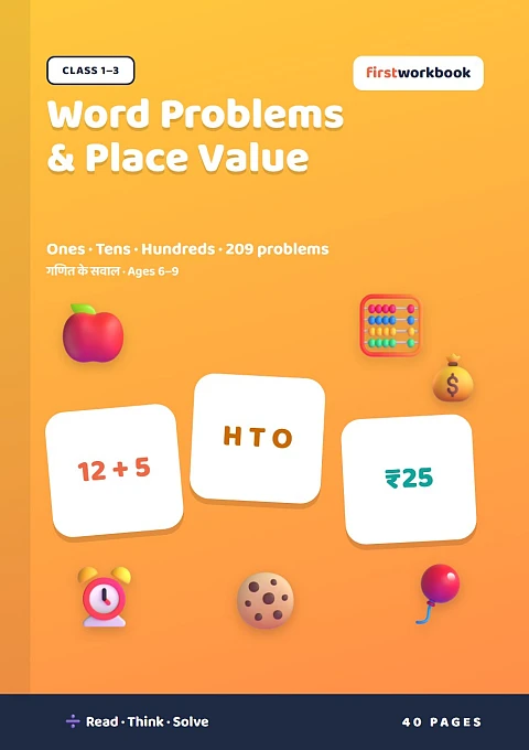 Maths Word Problems & Place Value book cover for Class 1 to Class 3