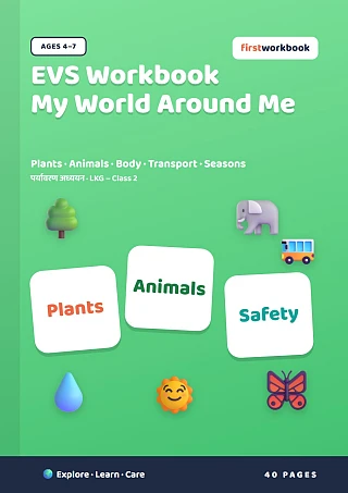 EVS Workbook My World Around Me book cover for ages 4–7, LKG to Class 2