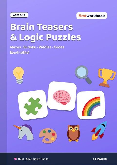 Brain Teasers and Logic Puzzles kids workbook cover