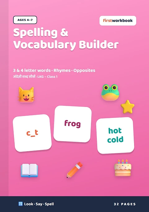 Spelling & Vocabulary Builder 3 and 4 Letter Words book cover for ages 4–7