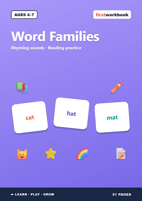 Word Families & Rhyming Words Workbook cover for children