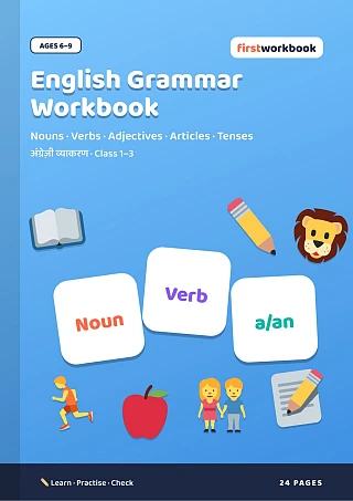 English Grammar Workbook book cover for ages 6–9, Class 1–3