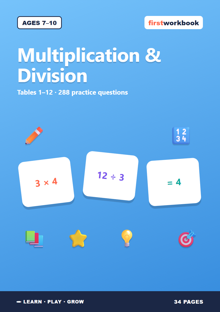 Multiplication & Division Practice Workbook cover for children
