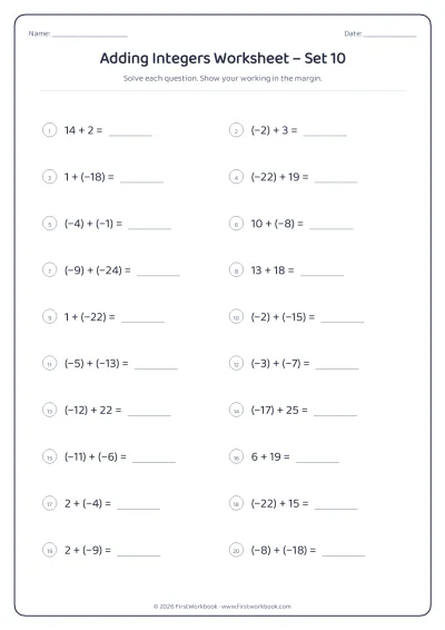 adding integers maths worksheet