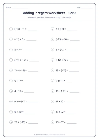 adding integers maths worksheet