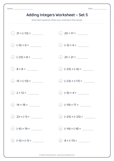 adding integers maths worksheet
