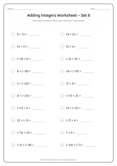 adding integers maths worksheet