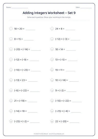 adding integers maths worksheet