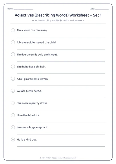 adjectives (describing words) English grammar worksheet