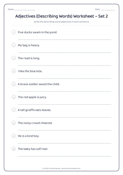 adjectives (describing words) English grammar worksheet