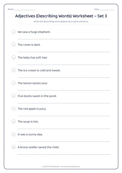 adjectives (describing words) English grammar worksheet
