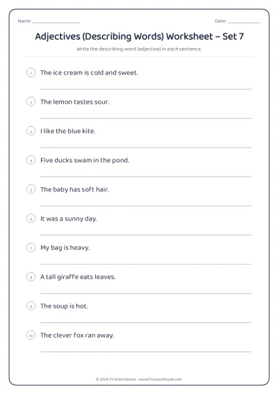 adjectives (describing words) English grammar worksheet