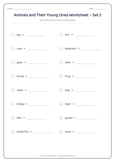 animals and their young ones science worksheet for kids