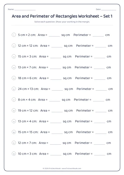 area and perimeter of rectangles maths worksheet