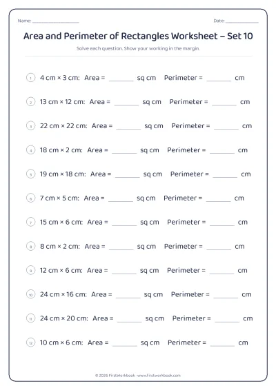 area and perimeter of rectangles maths worksheet