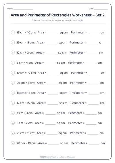 area and perimeter of rectangles maths worksheet