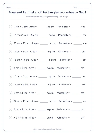 area and perimeter of rectangles maths worksheet