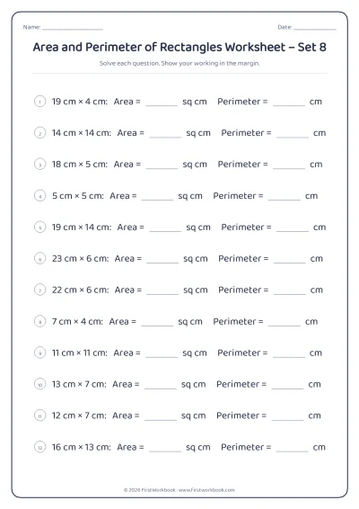 area and perimeter of rectangles maths worksheet