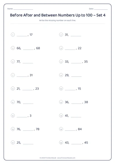 before after and between numbers worksheet