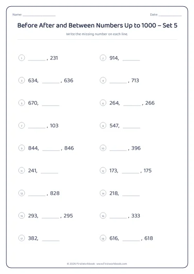 before after and between numbers worksheet