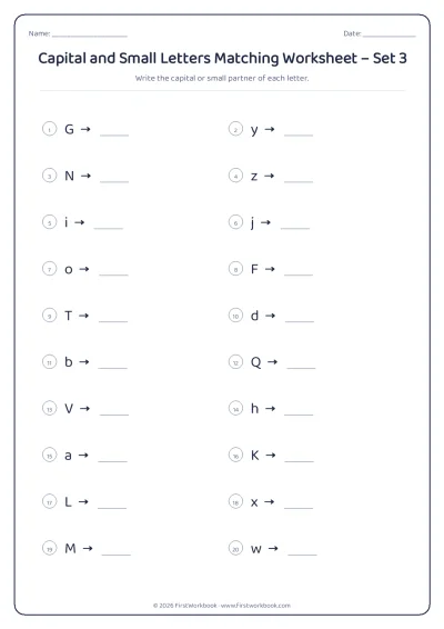 capital and small letters matching worksheet