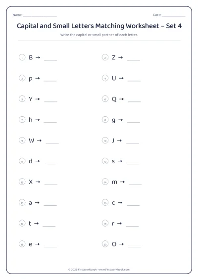 capital and small letters matching worksheet