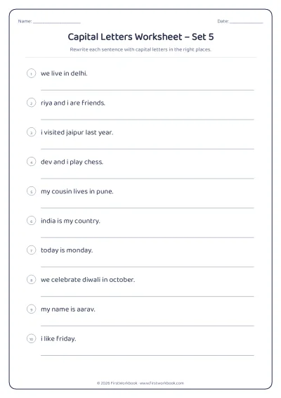 capital letters English grammar worksheet