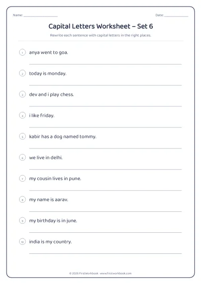 capital letters English grammar worksheet