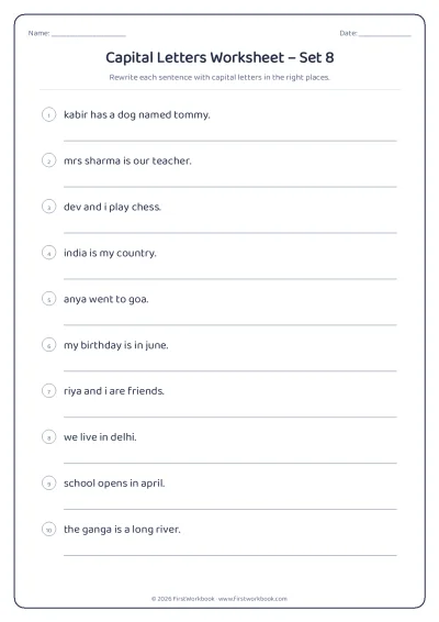 capital letters English grammar worksheet