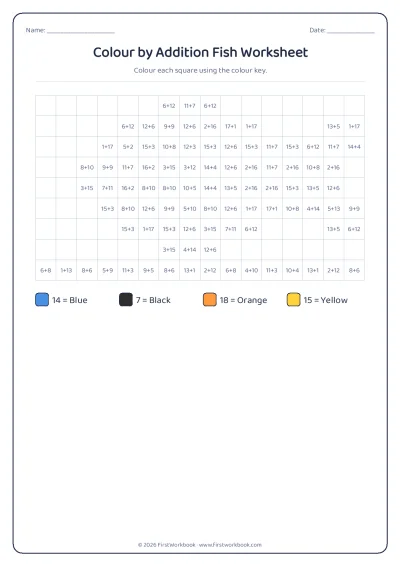 colour by addition mystery picture worksheet fish