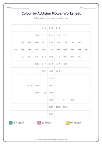 colour by addition mystery picture worksheet flower