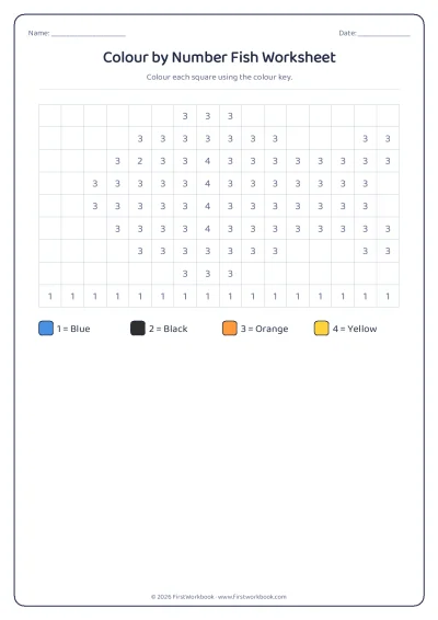 colour by number mystery picture worksheet fish