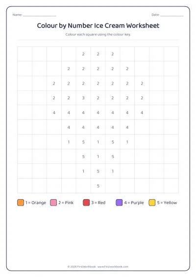 colour by number mystery picture worksheet ice cream