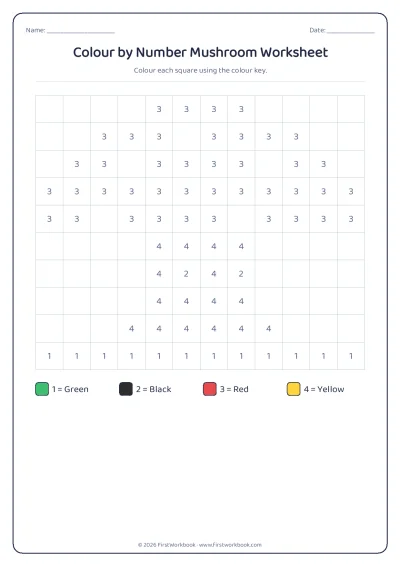 colour by number mystery picture worksheet mushroom