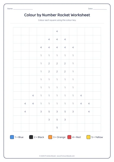 colour by number mystery picture worksheet rocket