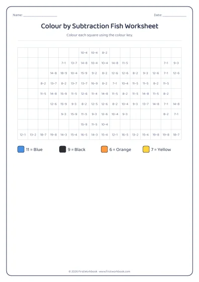 colour by subtraction mystery picture worksheet fish