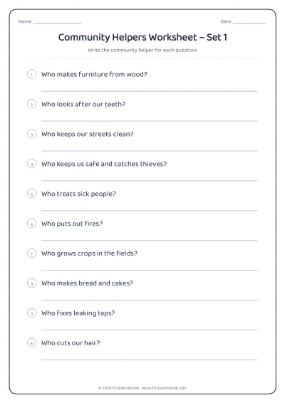 community helpers GK worksheet for kids