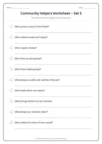 community helpers GK worksheet for kids