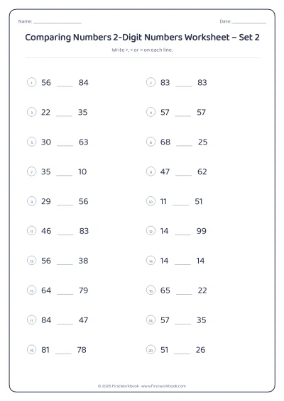 comparing numbers worksheet with greater than and less than