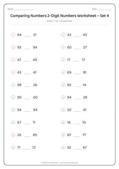comparing numbers worksheet with greater than and less than