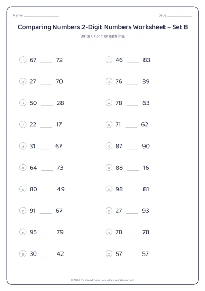 comparing numbers worksheet with greater than and less than