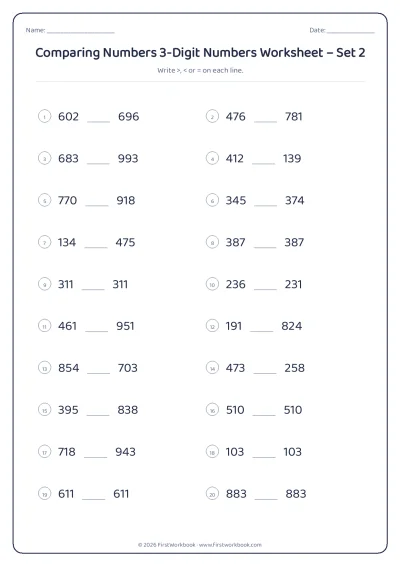 comparing numbers worksheet with greater than and less than