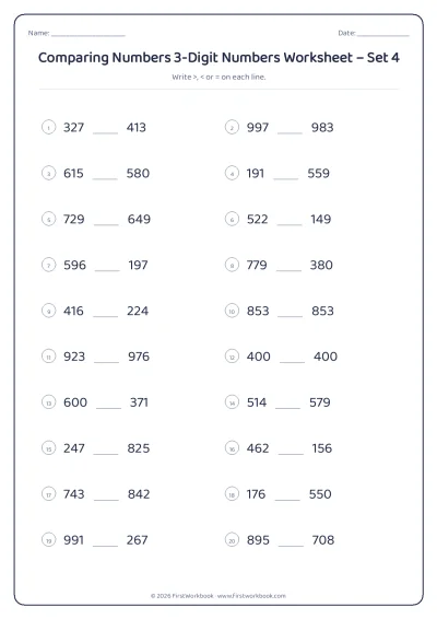 comparing numbers worksheet with greater than and less than