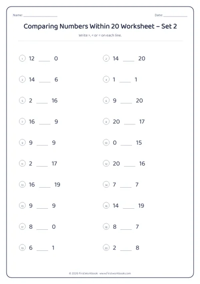 comparing numbers worksheet with greater than and less than