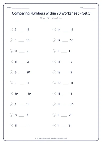 comparing numbers worksheet with greater than and less than