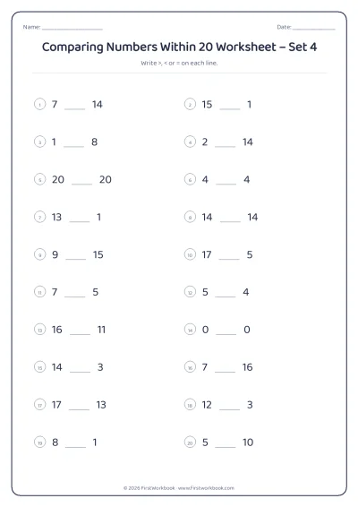 comparing numbers worksheet with greater than and less than